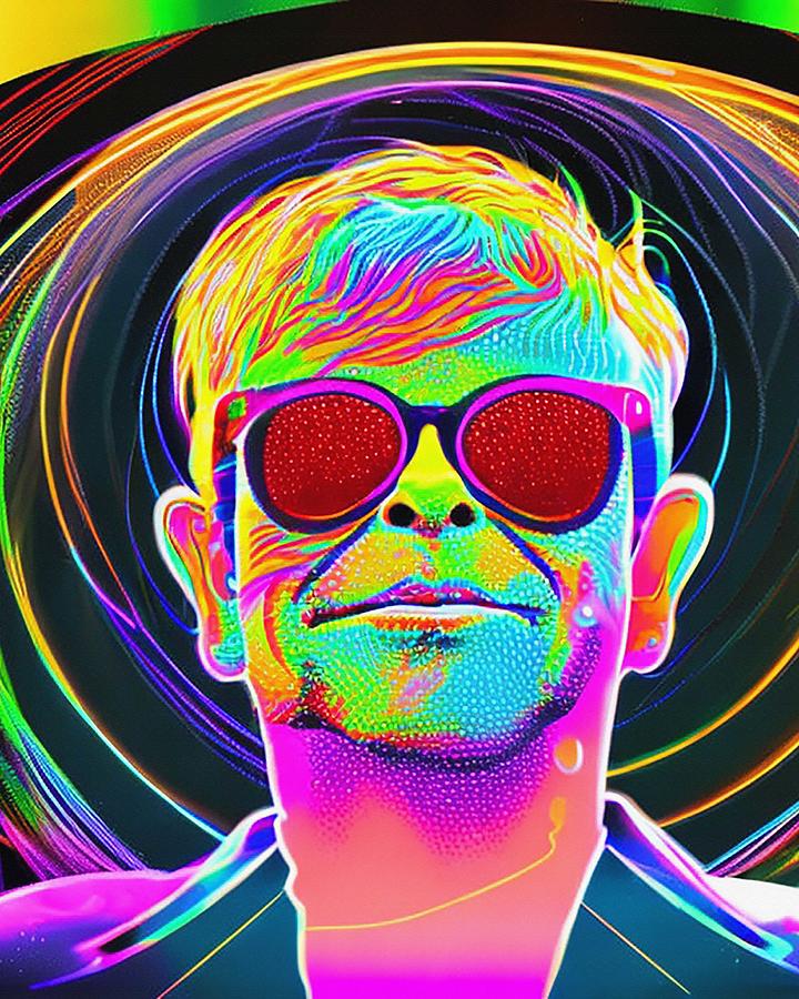 Hologram Of Elton John Floating In Space A Vibrant Digital Illustration ...