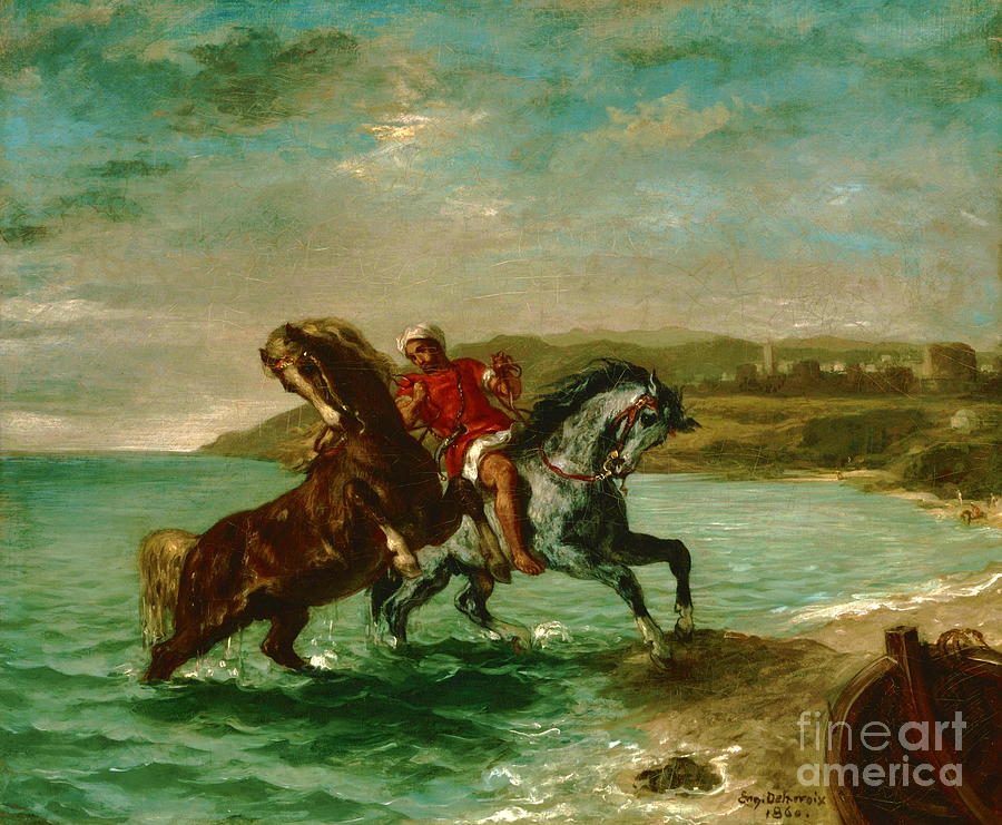Horses Coming Out of the Sea #5 Painting by Eugene Delacroix