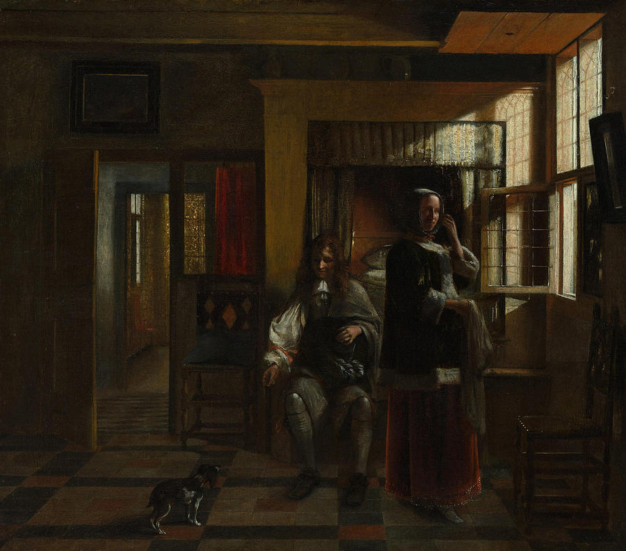 Pieter De Hooch Painting - Interior with a Young Couple  #5 by Pieter de Hooch