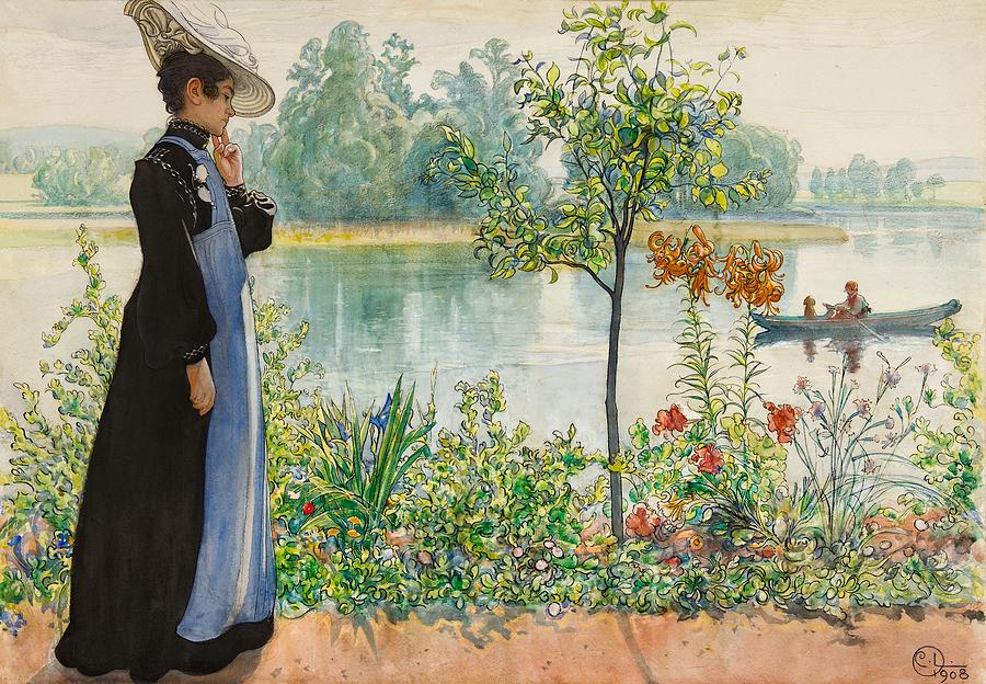 Flower Painting - Karin by the Shore #5 by Carl Larsson