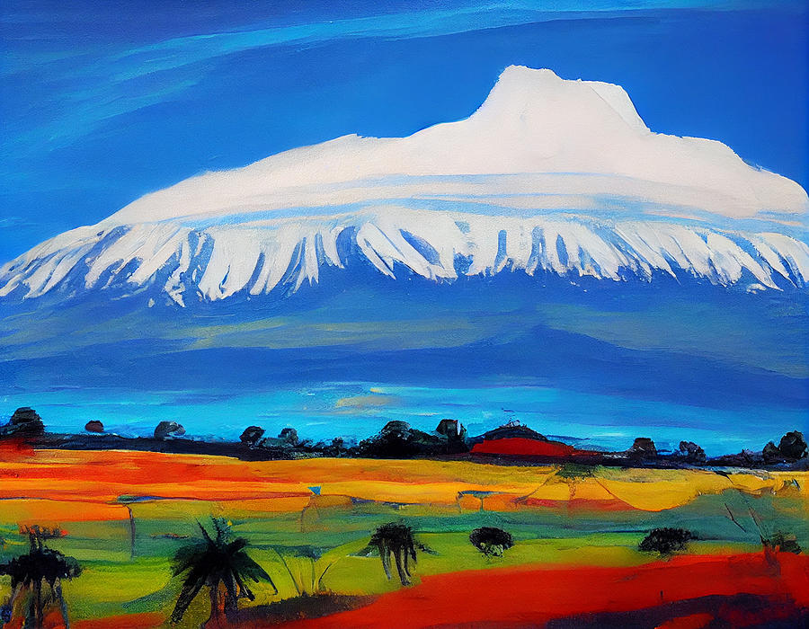 landscape  painting  of  Mount  Kilimanjaro  blue  skies  co  by Asar Studios Digital Art
