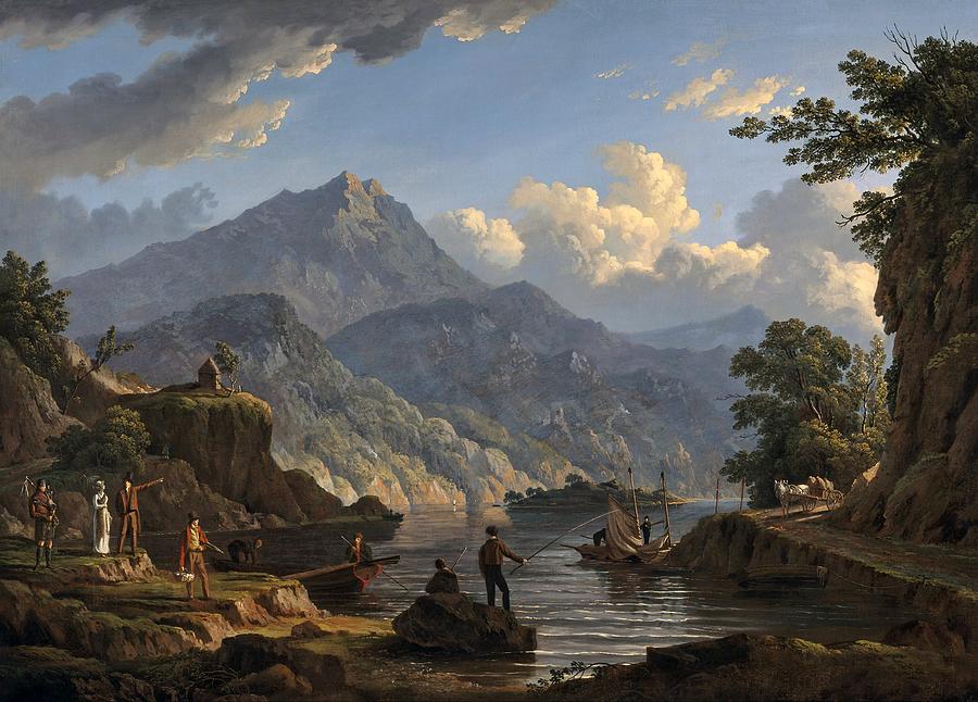 Boat Painting - Landscape with Tourists at Loch Katrine #5 by John Knox
