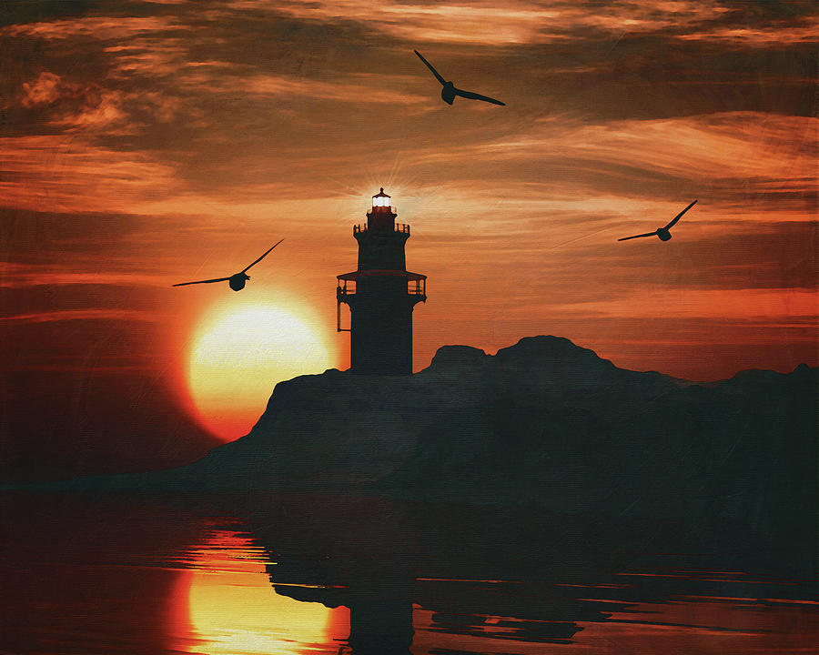 Lighthouse with a sunset #5 Painting by Jan Keteleer