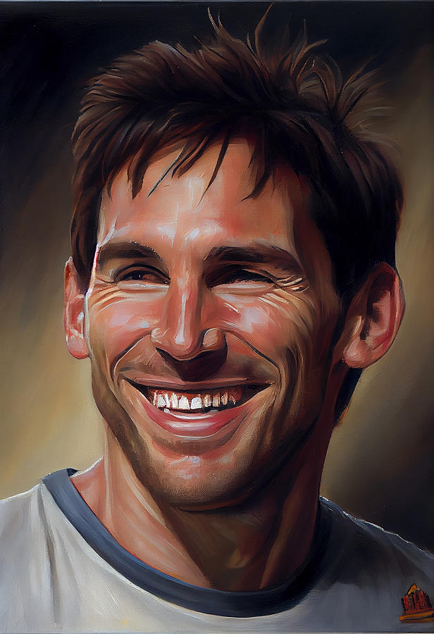 Fantasy Digital Art - Lionel  Messi  happy  smiling  oil  painting  in  the   by Asar Studios #5 by Celestial Images