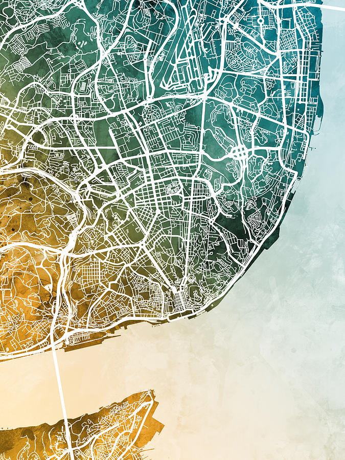 Lisbon Portugal City Map #5 Digital Art by Michael Tompsett