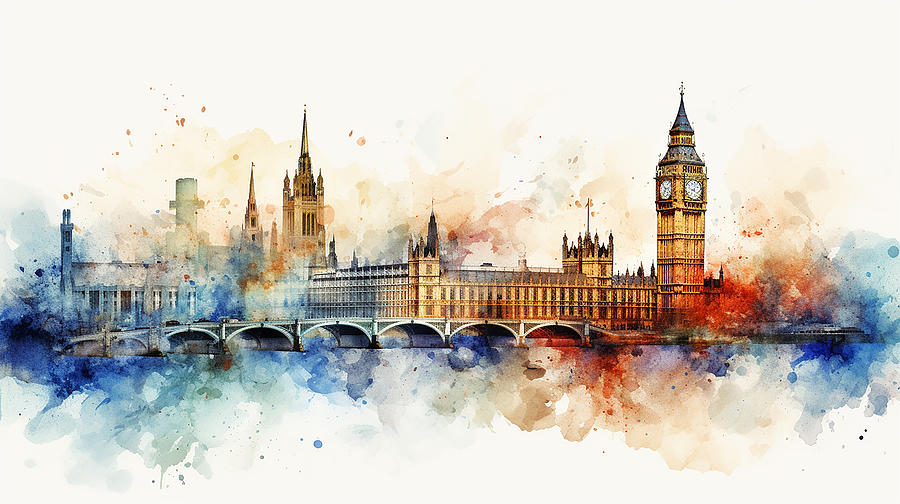 London Skyline Watercolour #06 Mixed Media