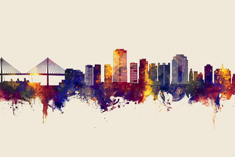 Long Beach Digital Art - Long Beach California Skyline #5 by Michael Tompsett