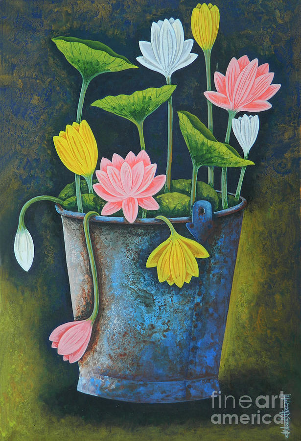 Water Lily Painting - Lotus #5 by Chandru S Hiremath
