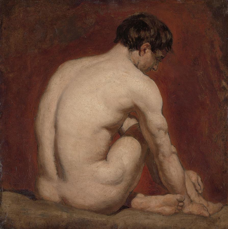 Male Nude  Kneeling  from the Back Painting by William Etty