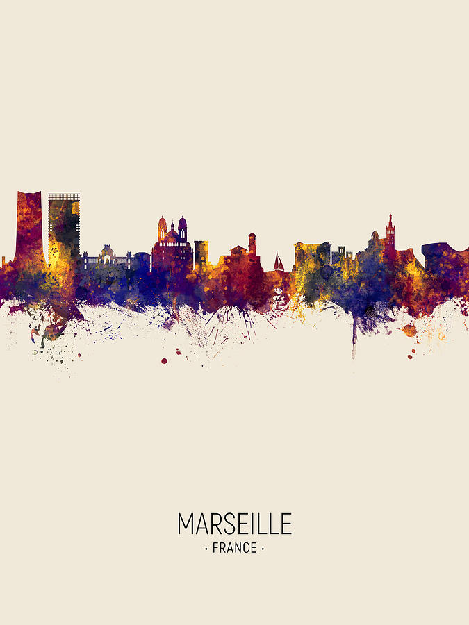 Skyline Digital Art - Marseille France Skyline #5 by Michael Tompsett