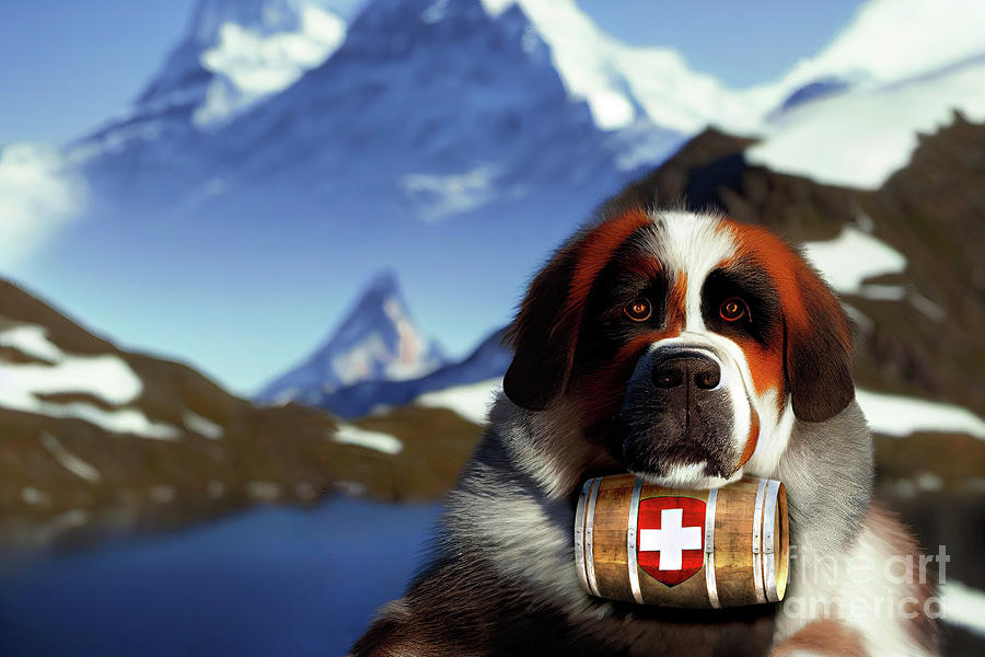 Matterhorn lake and Saint Bernard dog Digital Art by Benny Marty - Fine ...