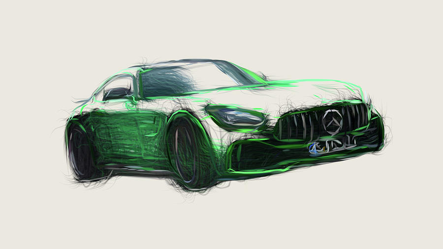 Mercedes AMG GT R Car Drawing #5 Digital Art by CarsToon Concept