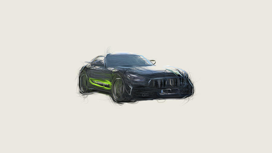 Mercedes AMG GT R PRO Car Drawing #5 Digital Art by CarsToon Concept