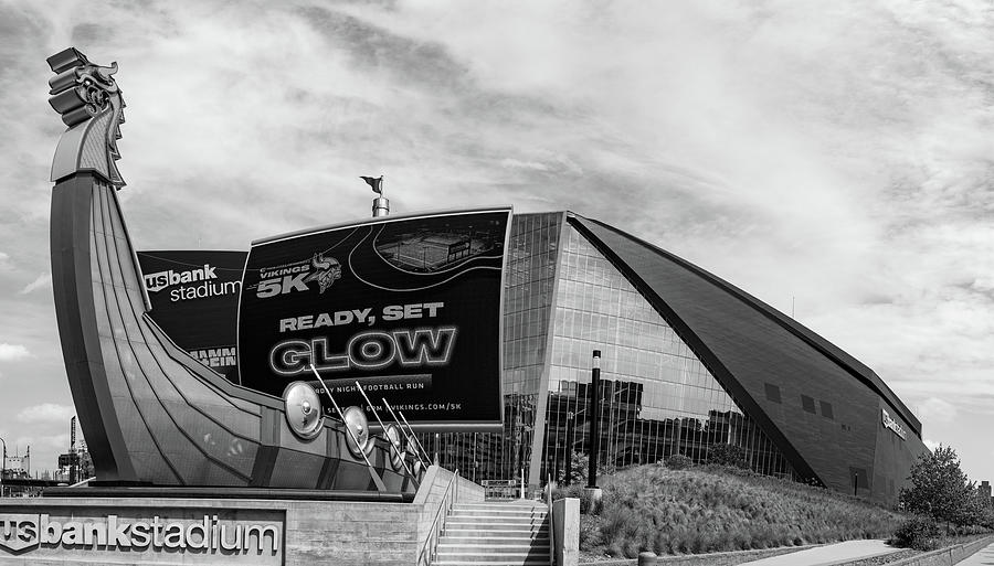 Minnesota Vikings US Bank Stadium in Minneapolis Minnesota in black and white #5 Photograph by Eldon McGraw