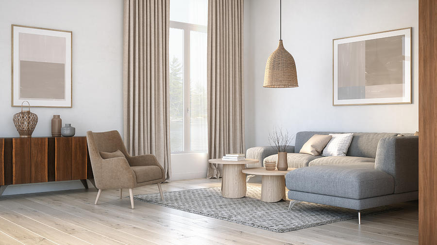 Modern scandinavian living room interior - 3d render #5 Photograph by CreativaStudio