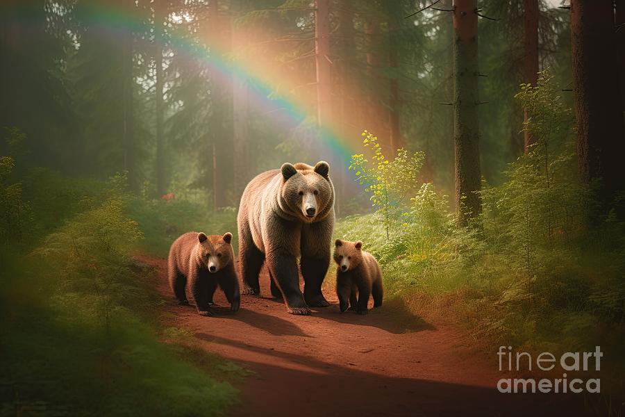 Mother bear defending her cubs #5 Digital Art by Benny Marty