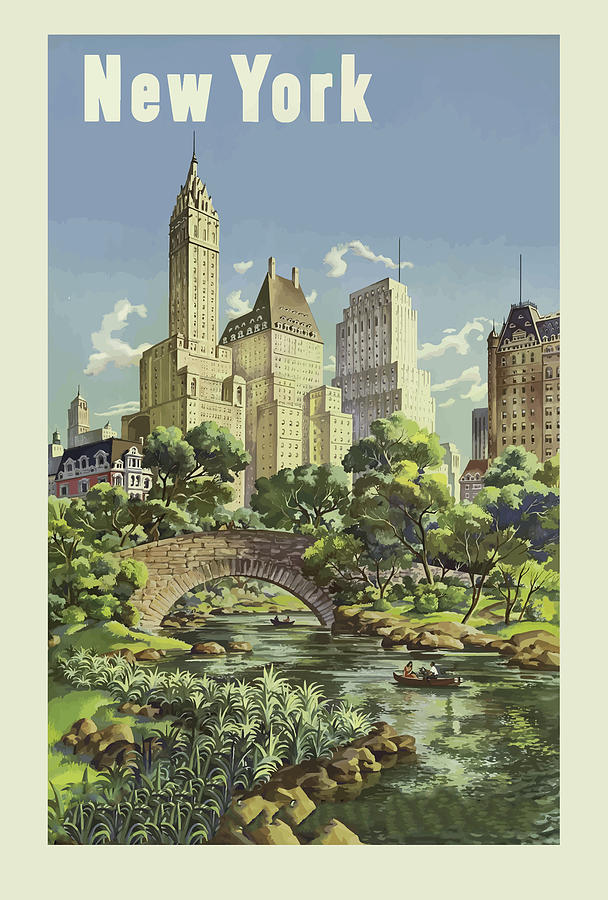 Vintage Drawing - New York Travel Poster #5 by Travel Poster
