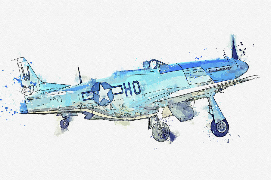 North American P-D Mustang Toulouse Nuts , Vintage Aircraft - Classic War Birds - Planes watercolor  #5 Painting by Celestial Images