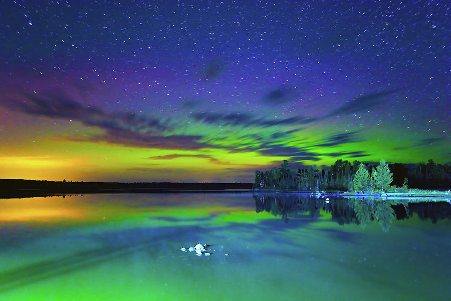 Northern Lights over Boulder Lake #5 Photograph by Shixing Wen