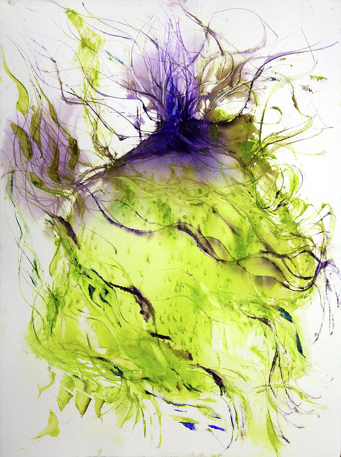 Leaf green bright clear violet ultramarine Painting by Petra Rau