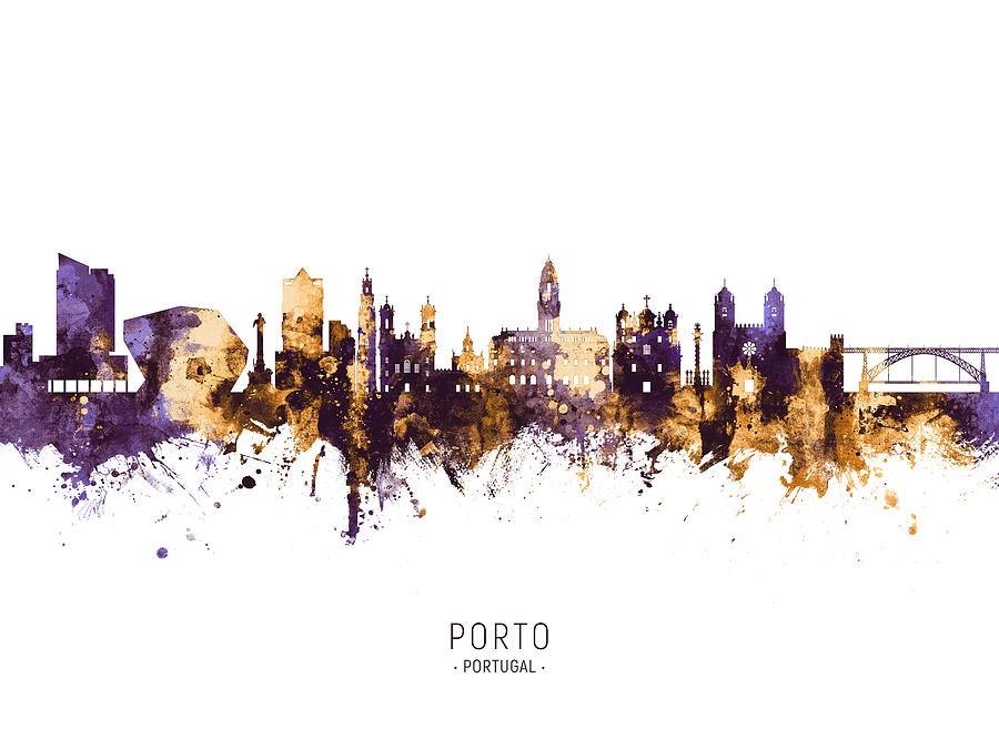 Skyline Digital Art - Porto Portugal Skyline #5 by Michael Tompsett