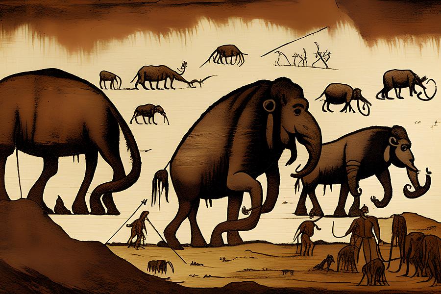 Prehistoric Digital Art - Prehistoric Caver Painting, Generative AI Illustration #5 by Miroslav Nemecek