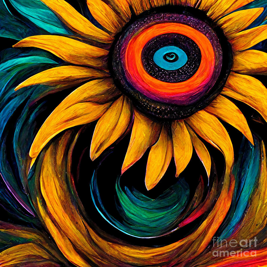 Sunflower Digital Art - Rainbow sunflower #5 by Sabantha