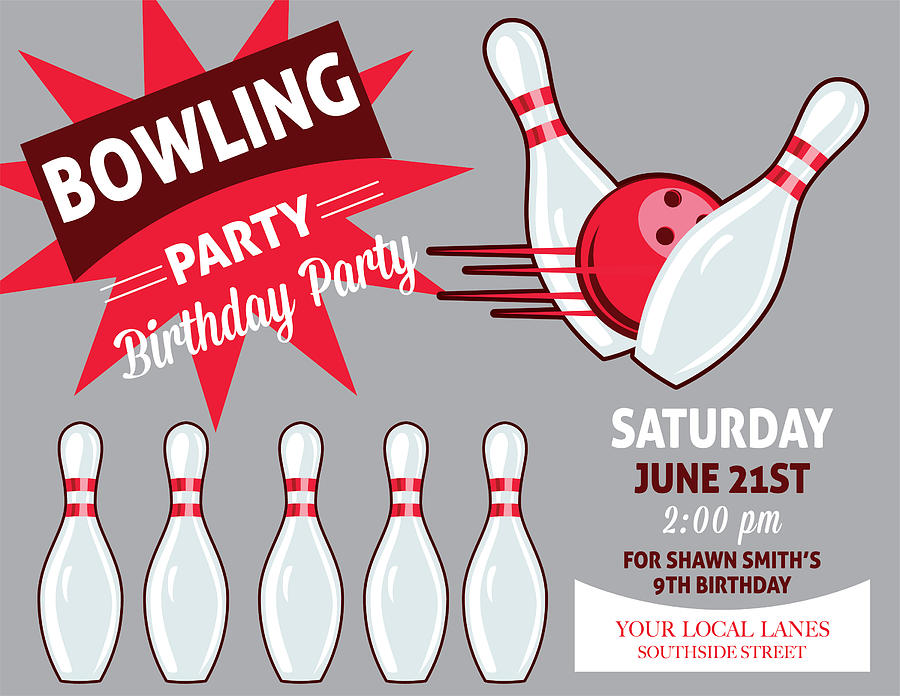 Retro Style Bowling Birthday Party Invitation Template #5 Drawing by Diane555