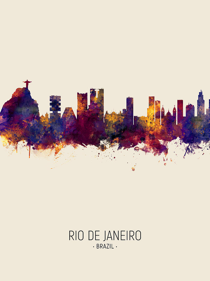 Skyline Digital Art - Rio de Janeiro Brazil Skyline #5 by Michael Tompsett