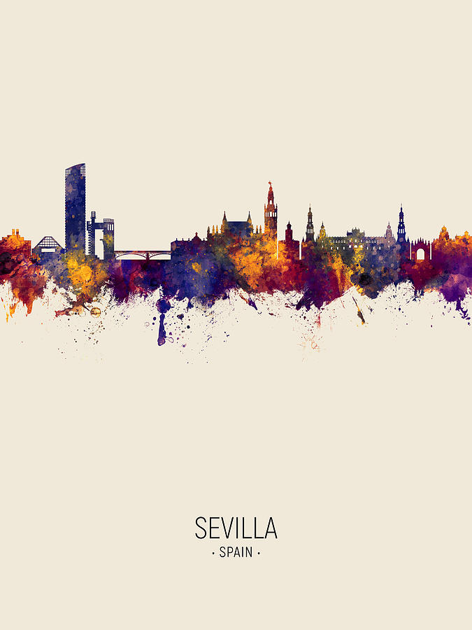 Skyline Digital Art - Sevilla Spain Skyline #5 by Michael Tompsett