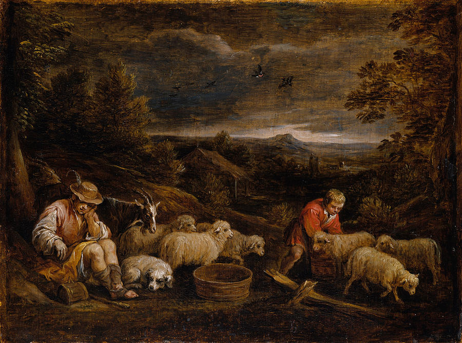 Shepherds and Sheep #6 Painting by David Teniers the Younger
