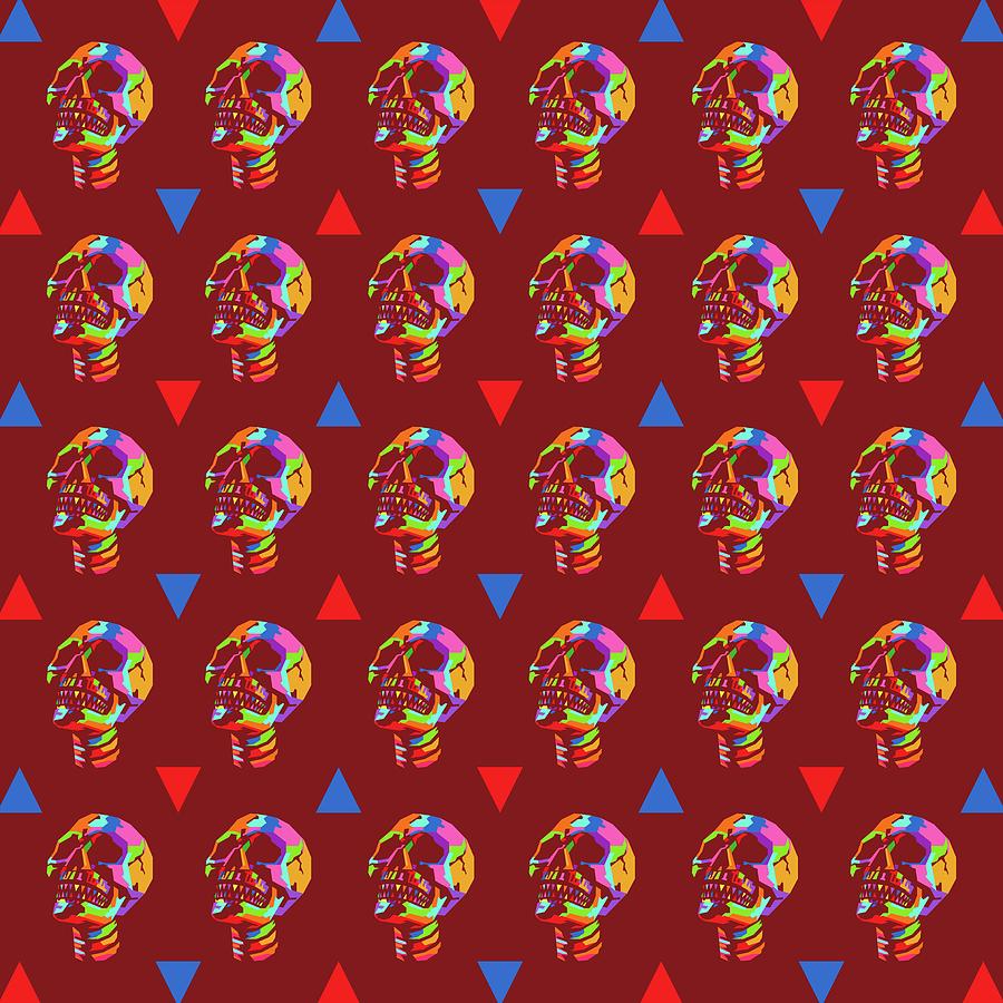 Skull Pattern Wpap Style Red Background Digital Art