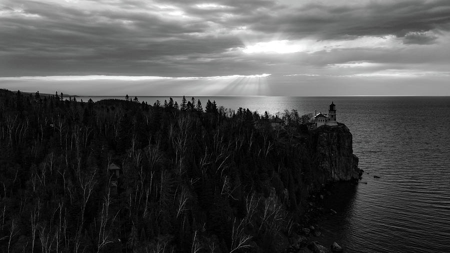 Split Rock Lighthouse in Minnesota along Lake Superior in black and white #5 Photograph by Eldon McGraw