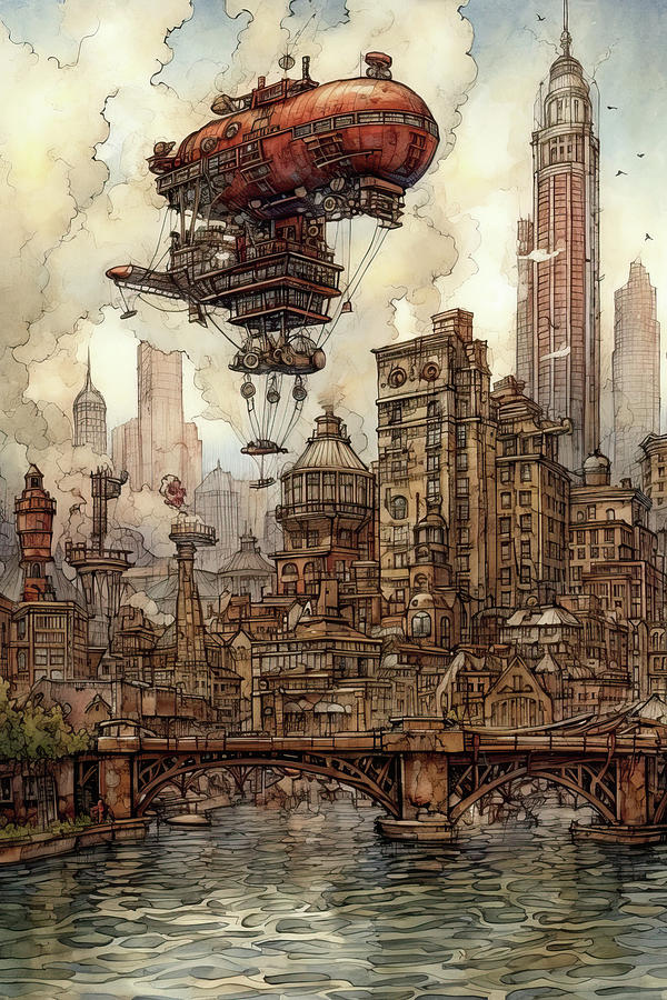 Steampunk Chicago Skyline Digital Art by Erzebet S - Fine Art America