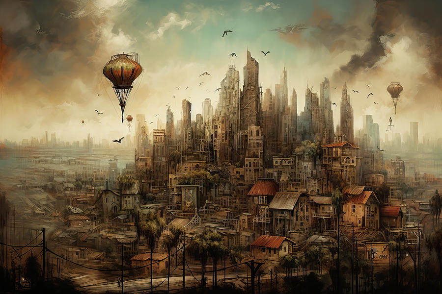 Steampunk Los Angeles Skyline Digital Art by Erzebet S - Fine Art America