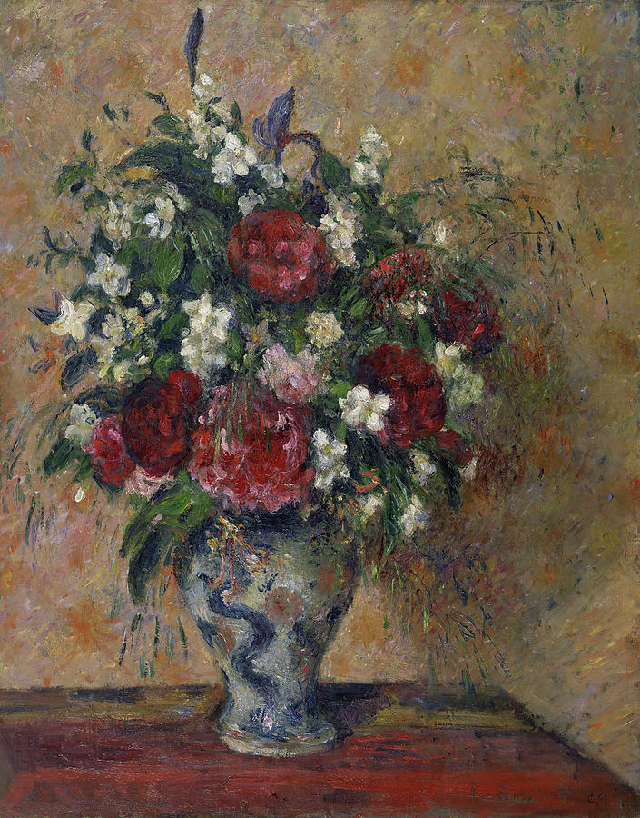 Still life with peonies and mock orange Painting by Camille Pissarro