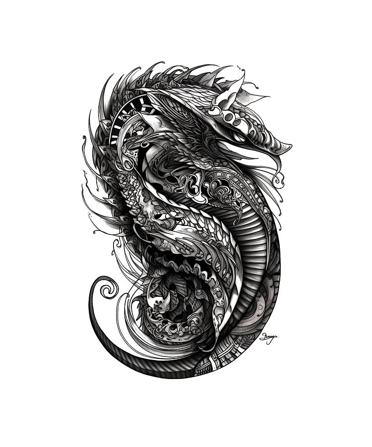 Tattoo Style Dragon #5 Mixed Media by World Art Collective