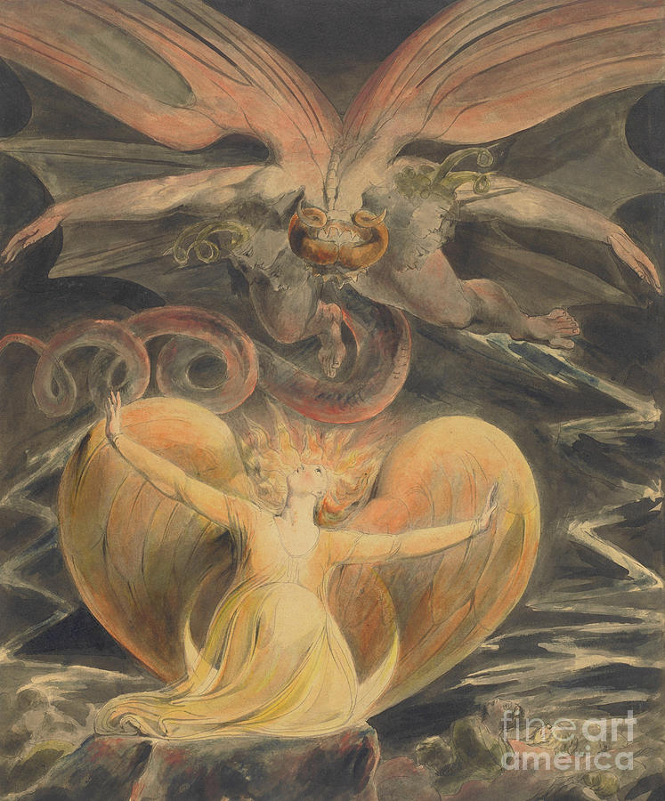 The Great Red Dragon and the Woman Clothed with the Sun Painting by William Blake