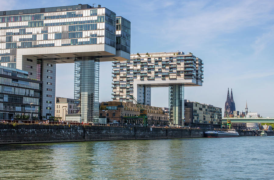 The Rhine River, the cityscape and buildings of Cologne Germany Europe ...