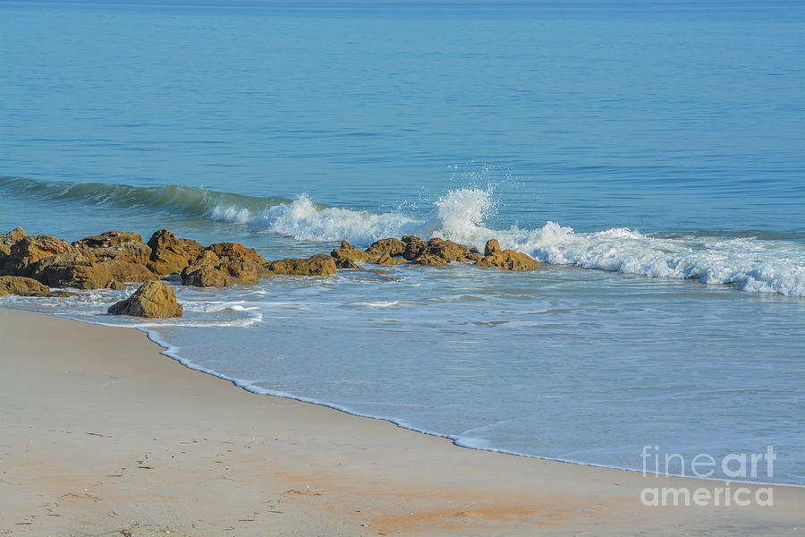 The rocky Atlantic Coast, at Marineland Beach in Marineland, Flagler ...