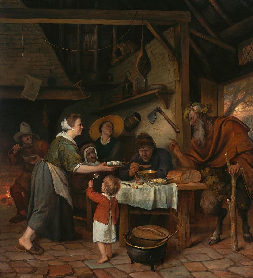 Egg Painting - The Satyr and the Peasant Family #9 by Jan Steen