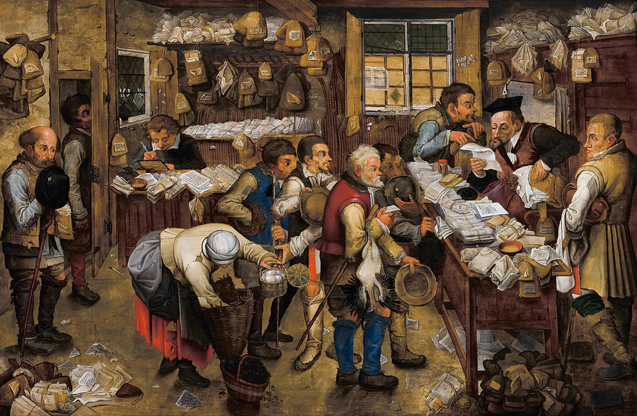 Vintage Painting - The Tax-Collectors Office by Pieter Brueghel the Younger by Mango Art
