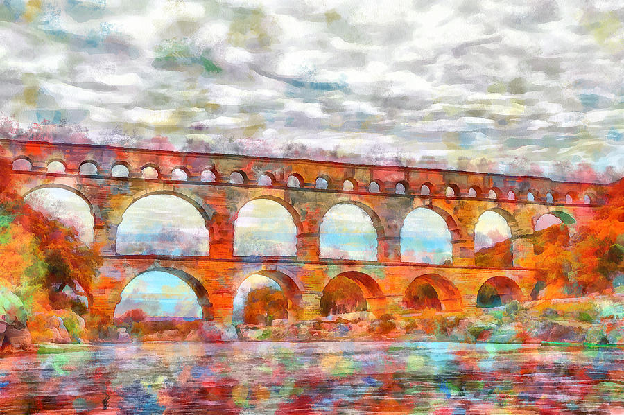 The world famous Pont du Gard #5 Digital Art by Gina Koch