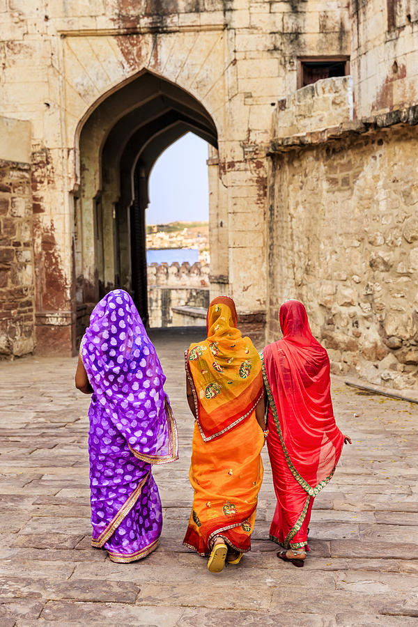 Three Indian women on the way to Mehrangarh Fort, India #5 Photograph by Hadynyah