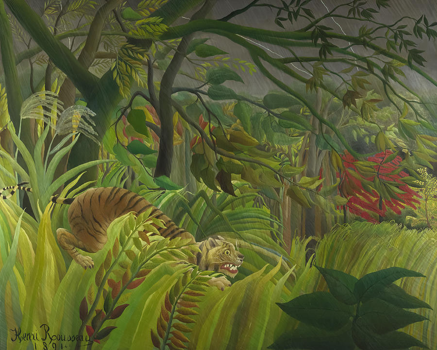 Henri Rousseau Painting - Tiger in a Tropical Storm by Henri Rousseau by Mango Art