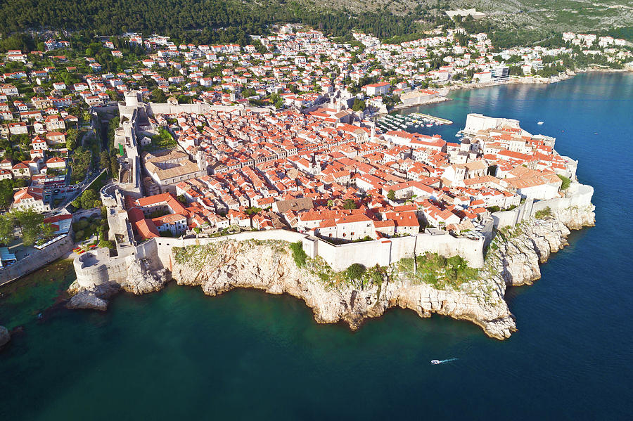 Town of Dubrovnik city walls UNESCO world heritage site aerial v #5 Photograph by Brch Photography