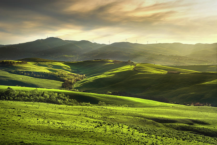 Tuscany spring, rolling hills on sunset. Rural landscape. Green  #5 Photograph by Stefano Orazzini