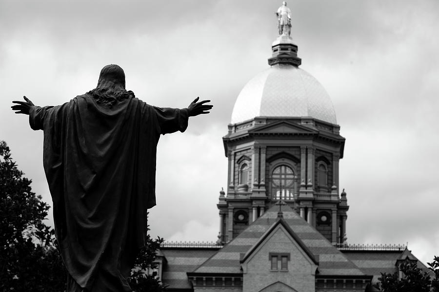 University of Notre Dame Golden Dome in black and white #5 Photograph by Eldon McGraw