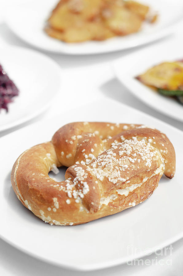 Vegan Dairy-free Organic German Pretzel Bread On White Table Photograph