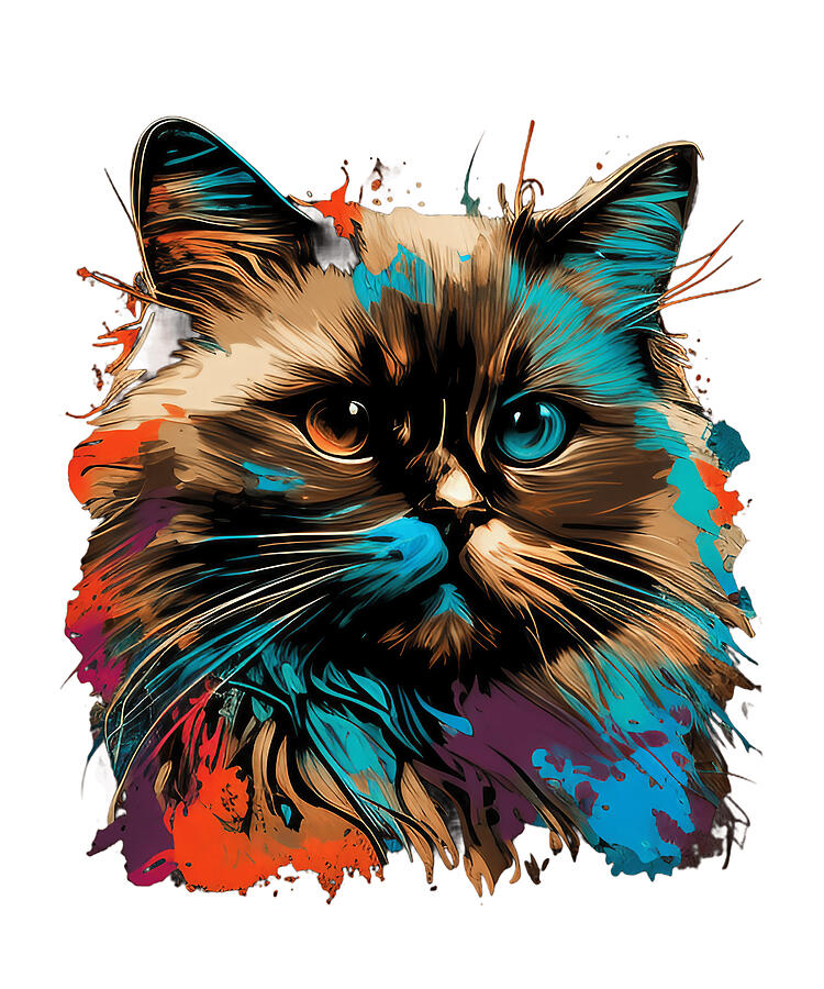 Birman Cat Digital Art - Vibrant Birman Cat Splash Color Fusion #5 by Maximus Designs